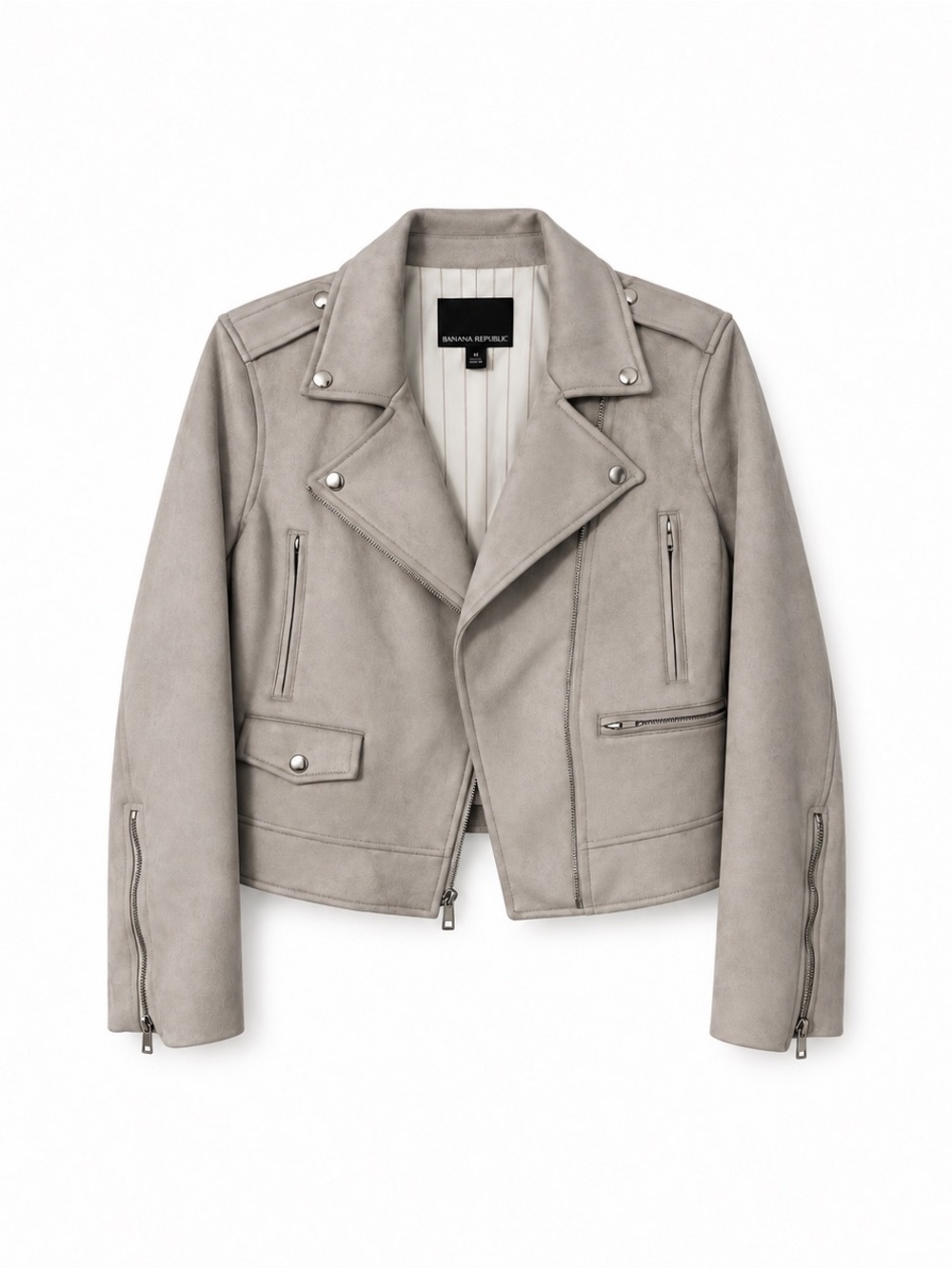 Banana Republic Vegan Suede Moto Jacket - Grey, Size M